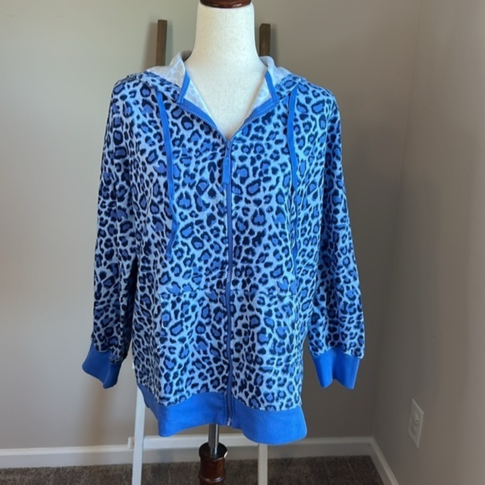 All American Comfort Blue Leopard Print Zip Up Hoodie Size Small in GUC